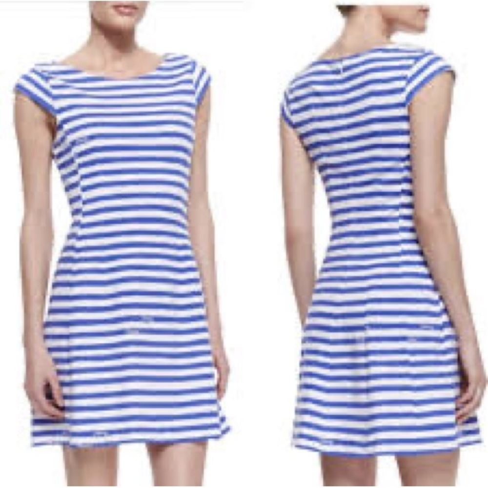 Lilly Pulitzer Blue and White Striped Boatneck Mini Dress